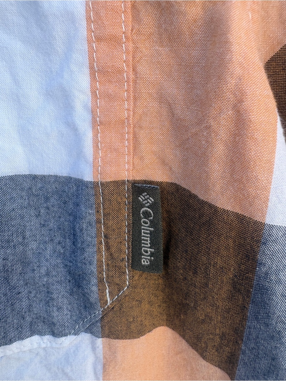 Columbia Men’s Short Sleeve Plaid Button-Up - Blue, Brown & White - Picture 5 of 16